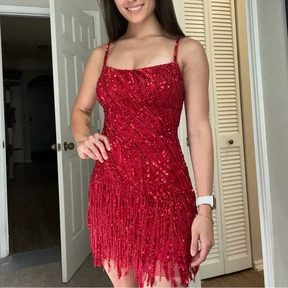 Amarra Dresses Amarra 94286 Scoop Neck Fringed Cocktail Dress